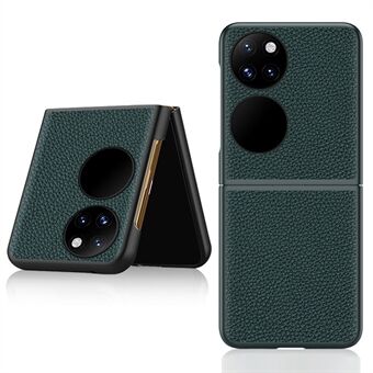 Til Huawei P50 Pocket / Pocket S Ridsefast Litchi Texture Ægte lædercoated PC Mobiltelefon Shell Case