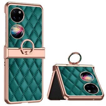 Til Huawei P50 Pocket Ring Kickstand telefontaske påtrykt Rhombus gittermønster galvanisering PU-læderbelagt pc-bagcover