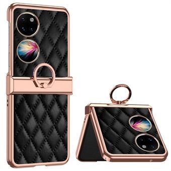 Til Huawei P50 Pocket Ring Kickstand telefontaske påtrykt Rhombus gittermønster galvanisering PU-læderbelagt pc-bagcover