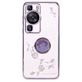 Galvanisering Kickstand TPU etui til Huawei P60, blomstermønster Rhinestone mobiltelefon cover