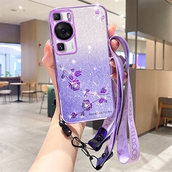 Til Huawei P60 / P60 Pro Strap Design TPU-etui Glitter Rhinestone Dekor Blomstermønster Telefoncover