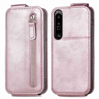 Vertikal Flip PU Læder Telefon Etui til Sony Xperia 1 IV 5G Lynlås Pengepung Magnetisk Lukning Stativ Cover