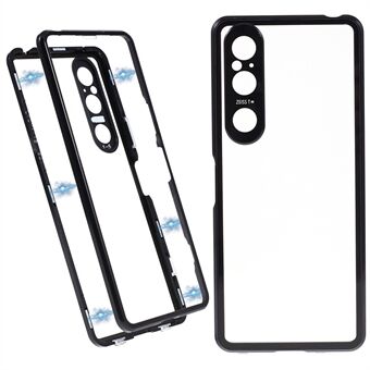 Til Sony Xperia 1 V Magnetic Adsorption Case Metalramme + hærdet glas + PC-bagside Klart telefoncover