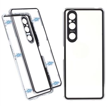 Til Sony Xperia 1 V Magnetic Adsorption Case Metalramme + hærdet glas + PC-bagside Klart telefoncover