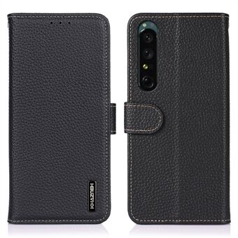 KHAZNEH Anti-drop telefoncover til Sony Xperia 1 V , ægte læder Litchi Texture Stand beskyttende etui