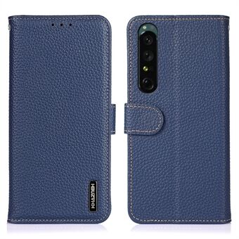 KHAZNEH Anti-drop telefoncover til Sony Xperia 1 V , ægte læder Litchi Texture Stand beskyttende etui