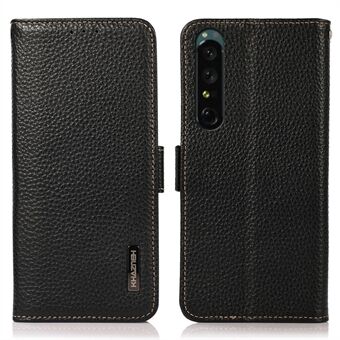 KHAZNEH til Sony XPeria 1 V ægte læder telefontaske RFID-blokerende Anti-ridse Flip Cover Stand Wallet