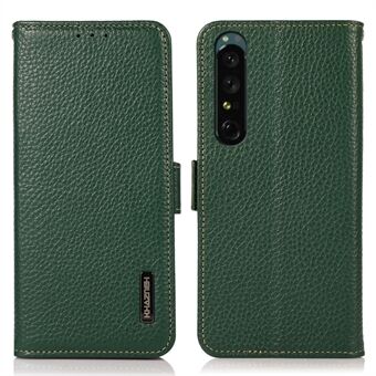 KHAZNEH til Sony XPeria 1 V ægte læder telefontaske RFID-blokerende Anti-ridse Flip Cover Stand Wallet