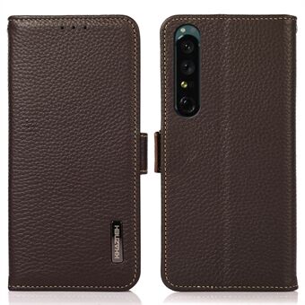 KHAZNEH til Sony XPeria 1 V ægte læder telefontaske RFID-blokerende Anti-ridse Flip Cover Stand Wallet