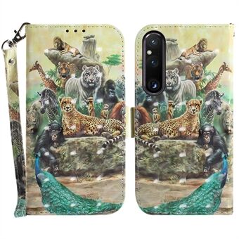 Wallet Phone Case til Sony Xperia 1 V Stødsikker etui PU Læder Folio Flip Cover med rem