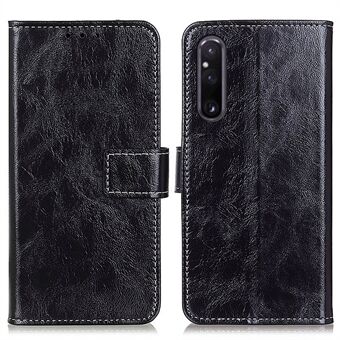 Lædertelefontaske til Sony Xperia 1 V , Retro Crazy Horse Texture Stand Magnetic Wallet Phone Cover Shell