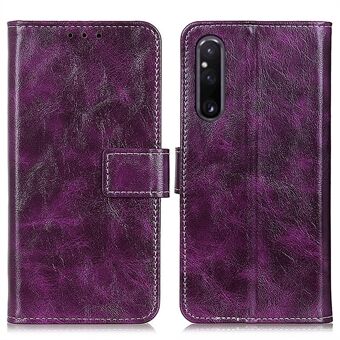 Lædertelefontaske til Sony Xperia 1 V , Retro Crazy Horse Texture Stand Magnetic Wallet Phone Cover Shell