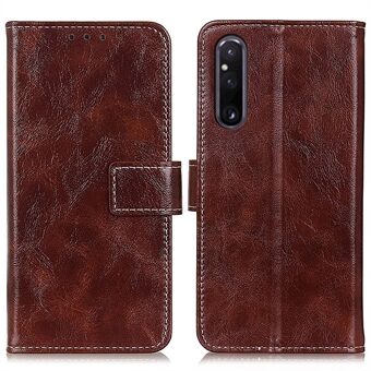 Lædertelefontaske til Sony Xperia 1 V , Retro Crazy Horse Texture Stand Magnetic Wallet Phone Cover Shell