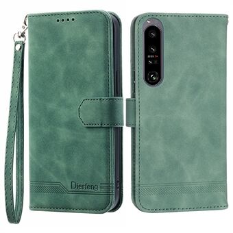 DIERFENG DF-03 til Sony Xperia 1 V Stødsikker etui Lines påtrykt telefonetui Læder Flip Cover med Stand