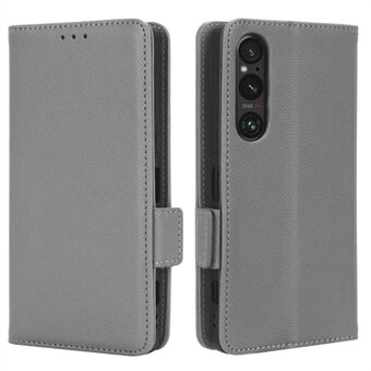 Telefonetui til Sony Xperia 1 V Anti-drop Litchi Texture Stand PU Læder Pung Cover