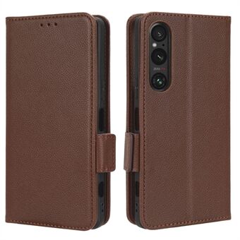 Telefonetui til Sony Xperia 1 V Anti-drop Litchi Texture Stand PU Læder Pung Cover