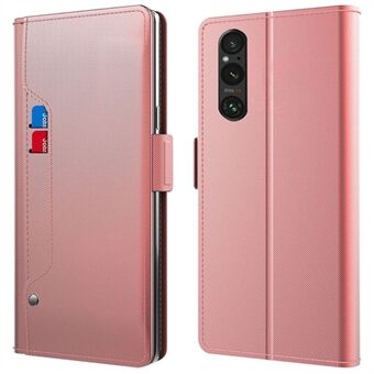 Til Sony Xperia 1 V stødsikker lædertaske Spejl Design Stand Kortholder Telefon Cover