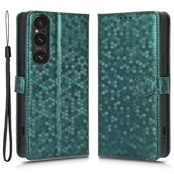 Lædertaske til Sony Xperia 1 V, påtrykt prikmønster tegnebog Mobiltelefon Stand Cover