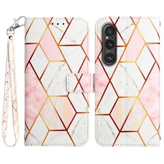 YB Pattern Printing Læder Series-5 til Sony Xperia 1 V Læder Telefontaske Marmormønster Pung Stand Cover