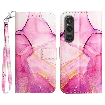 YB Pattern Printing Læder Series-5 til Sony Xperia 1 V Læder Telefontaske Marmormønster Pung Stand Cover