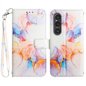 YB Pattern Printing Læder Series-5 til Sony Xperia 1 V Læder Telefontaske Marmormønster Pung Stand Cover