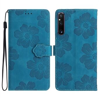 Til Sony Xperia 1 V PU læderblomster præget telefonetui Stand pung Stødsikkert telefoncover