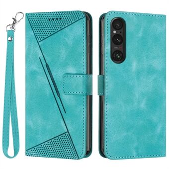 Pungen Støtte Telefon Etui til Sony Xperia 1 V, PU Læder Trekanter Præget Telefon Cover