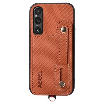 ABEEL Style 03 Carbon Fiber Textur PU+TPU Cover til Sony Xperia 1 V RFID blokkerende kortholder Kickstand Telefon Etui.