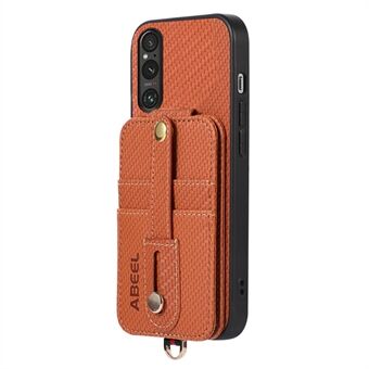 ABEEL Style 02 Kickstand Telefon Etui til Sony Xperia 1 V RFID Blokering Kulsfiber Tekstur PU+TPU Cover med Kortholder