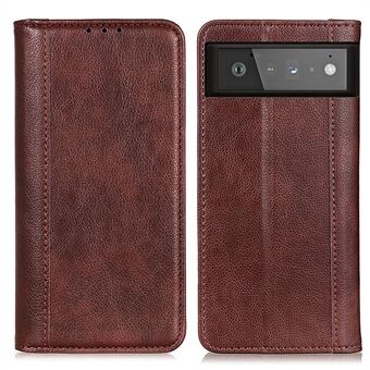 Litchi Teksturspaltet Læder Auto-absorberende Wallet Stand Etui Cover til Google Pixel 6