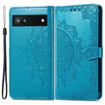 Telefon Flip Cover til Google Pixel 6a præget Mandala Blomster Soft PU Læder Wallet med Rem