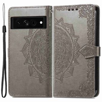 Til Google Pixel 7 Pro Skærmbeskyttende Telefonetui Med Præget Mandala Mønster PU Læder Stå Brieftaske Telefon Skalbeskytter Med Rem