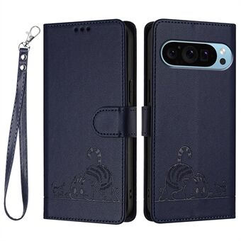 YB Imprinting Series-9 til Google Pixel 9-etui PU-læder Kat Mus Folio Telefoncover