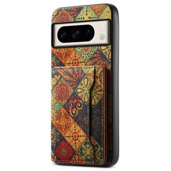 Til Google Pixel 8 Pro-etui med blomstermønster, kortholder, støttefod, PU+TPU+PC-telefoncover.