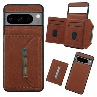 For Google Pixel 8 Pro Case Leather Phone Back Cover med Kortholder og Støtteben