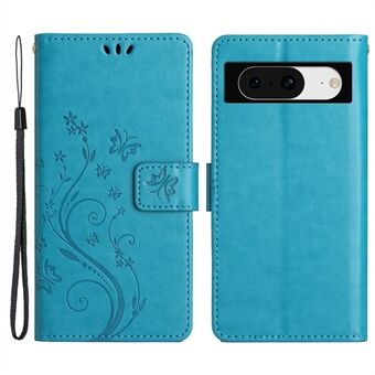 For Google Pixel 8 Telefoncover Læder Flipcover Med Præget Sommerfugl- og Blomstermønster