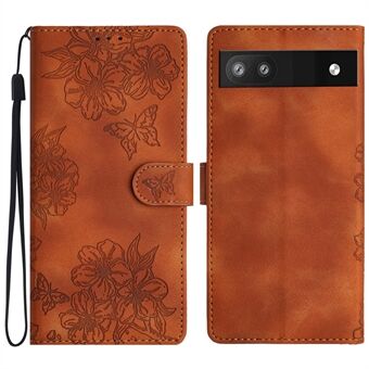 For Google Pixel 8a Etui PU Læder Sommerfugl Blomst Folio Kort Slots Telefon Cover