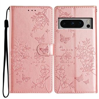 Til Google Pixel 8 Pro Tegnebogsetui Sommerfugl Blomster Præget Læder Telefoncover med Stander