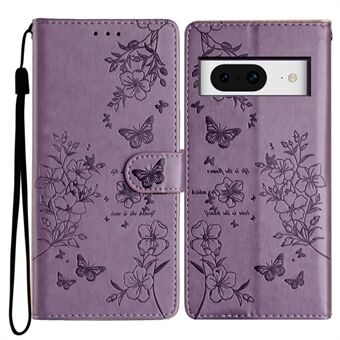 For Google Pixel 8 Beskyttende Etui Sommerfugl Blomstermotiv Læder Pung Telefon Cover