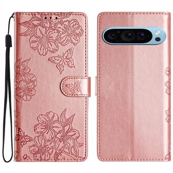 Til Google Pixel 9 Etui med Sommerfugl Blomstermønster PU Læder Tegnebog Stativ Telefon Cover