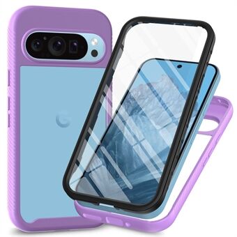 Til Google Pixel 9 Pro XL Cover PC+TPU Gennemsigtig Telefoncover med PET Skærmfilm Fuld Rundt Beskyttelse