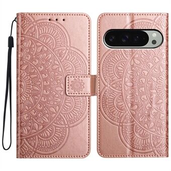 For Google Pixel 9 Pro / Pixel 9 Læderetui med Kortholdere Mandala Mønster Telefoncover Stand