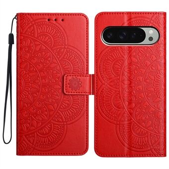 Til Google Pixel 9 Pro XL Læderetui med Kortlommer Mandala Mønster Telefoncover Stander