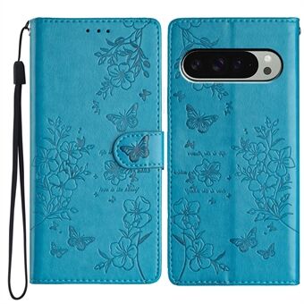 Til Google Pixel 9 Pro XL Wallet Telefon Cover Sommerfugl Blomstermønster Læder Flip Etui