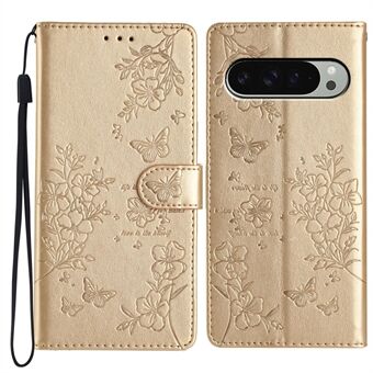 Til Google Pixel 9 Pro  /  Pixel 9 Tegnebogs Telefon Etui Sommerfugl Blomstermotiveret Læder Flip-cover