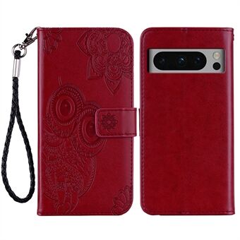 Til Google Pixel 9 Pro XL Etui Ugle Blomst Præget Læder Cover Tegnebog med Strop