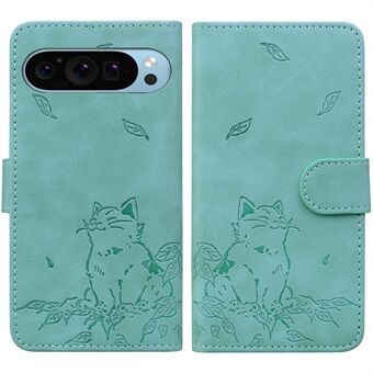 Til Google Pixel 9 / Pixel 9 Pro Etui Pung, Mønster med Katte Præget Læder Telefon Cover