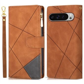 For Google Pixel 9 Pro XL Wallet Etui Farveopdelt Læder Telefon Cover med Stander