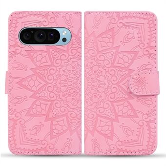 Til Google Pixel 9 / Pixel 9 Pro Etui PU Læder Tegnebog Klip Telefon Cover Blomster Præget