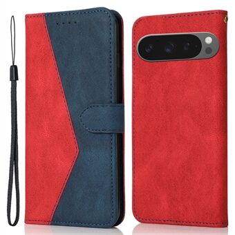 Til Google Pixel 9 Pro XL Cover Farvespaltende Wallet Stand Læder Telefon Etui med Håndledsrem